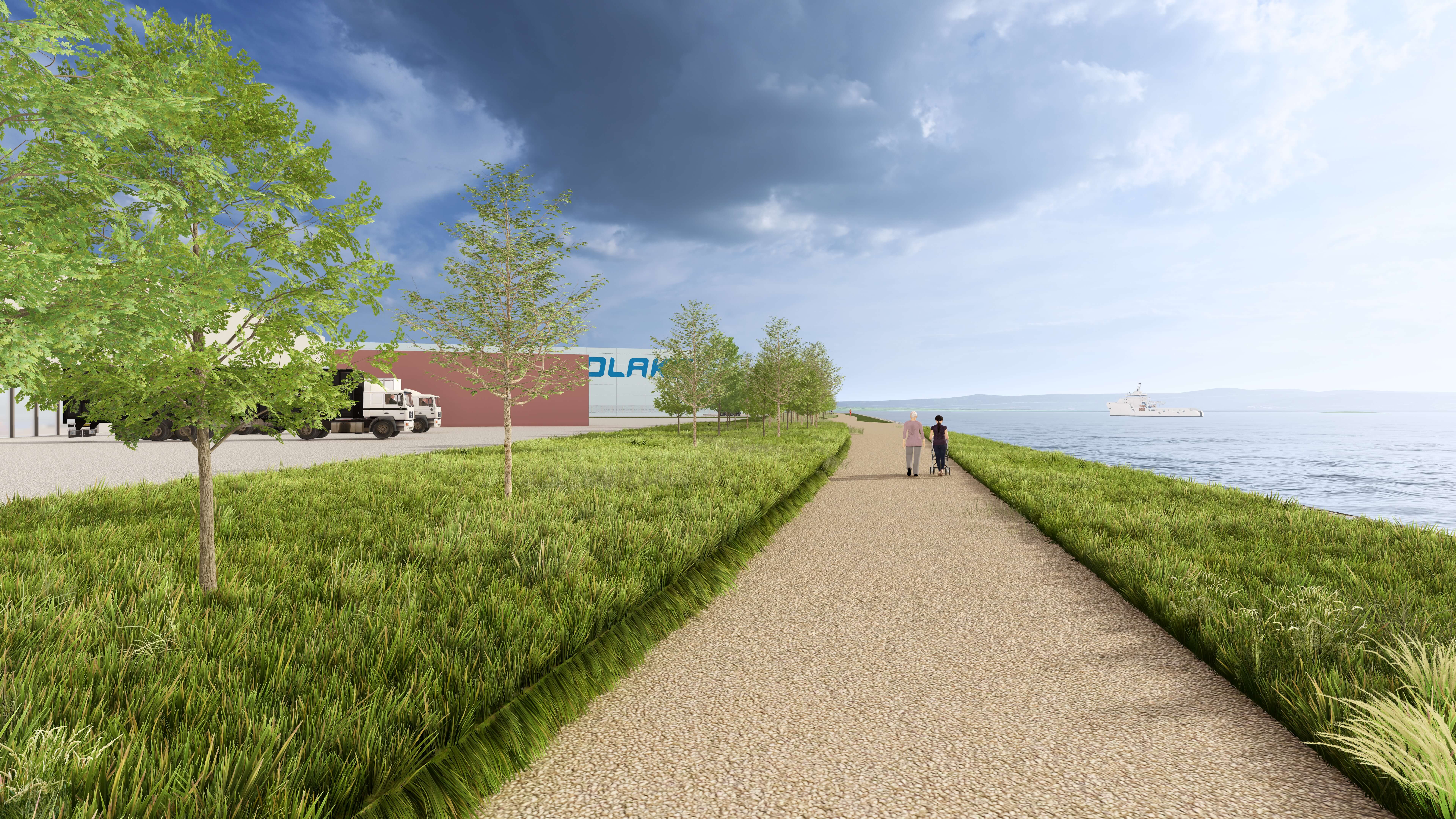 Mot sør. Visualisering Norconsult AS, illustrasjoner er utarbeidet av Norconsult for Rødskjær Havn og Næringspark