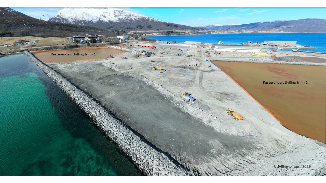 Utfylling sør, April2026. Foto: Harstad Maskin AS